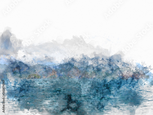Abstract sea soft wave in Thailand on watercolor illustration painting backgroud. © Watercolor_Concept