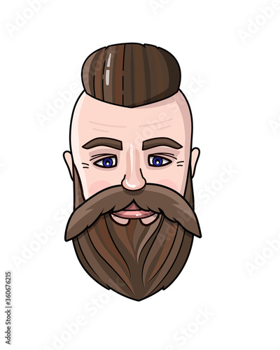 Vector illustration of brutal man's face. Hipster icon. Handsome bearded metrosexual man.	