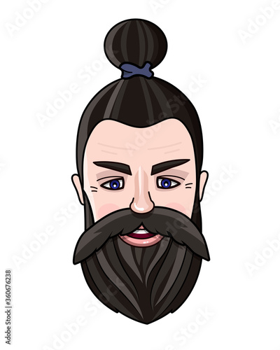 Vector illustration of brunette man's face. Hipster icon. Handsome bearded sexual man. Icon or avatar for barber shop.
