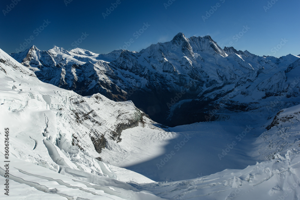 snow covered glacier  mountains in winter