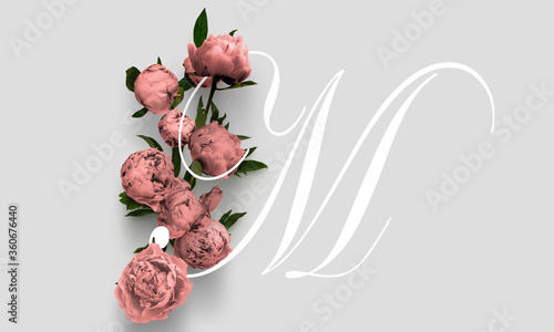 Letter M Logo Design  Creative Modern Icon M with Peony flowers background
