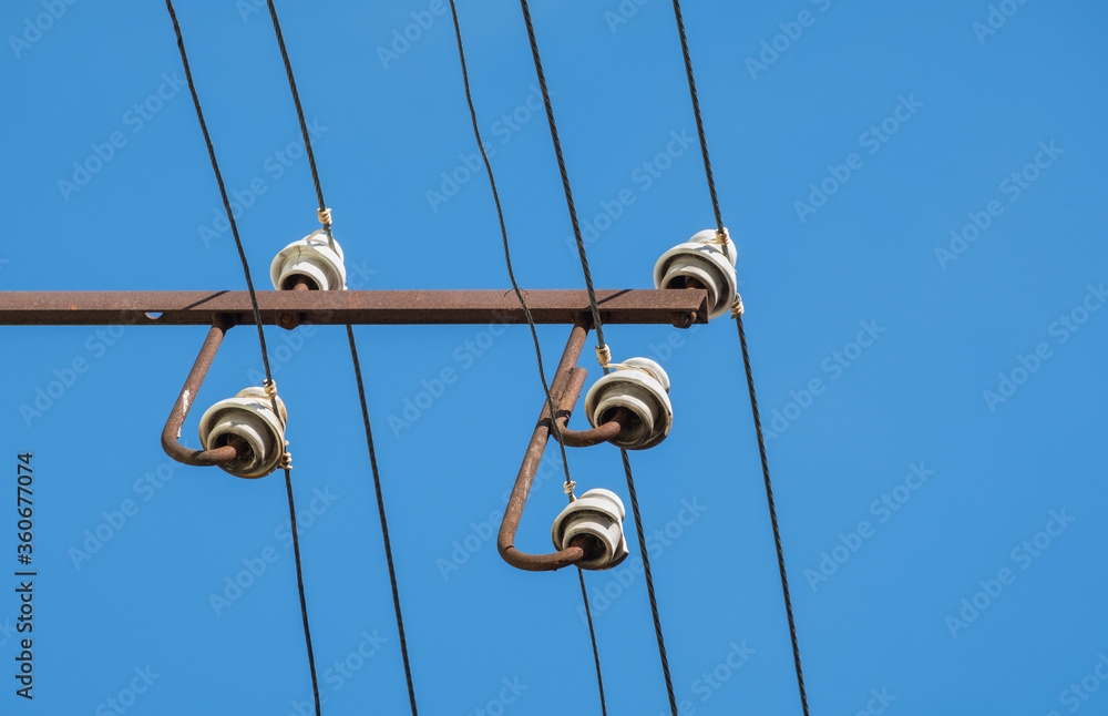 cable clutter on electric pole and street lamp cable clutter on electric pole and street lamp