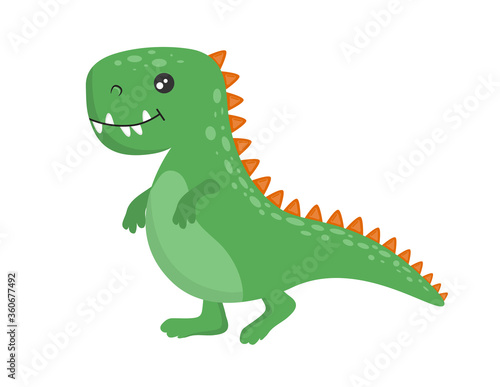 Cute baby green dinosaur. Vector isolated illustration