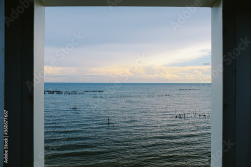 sea scape view from window square frame