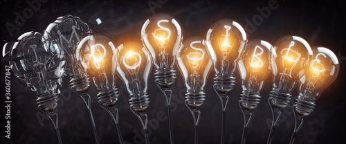 Possible impossible concept. Light bulbs in row with glowing text possible.