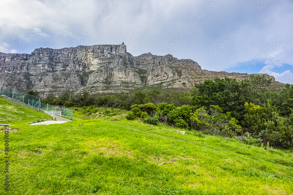 At top of Table Mountain. Table Mountain is the most iconic landmark of South Africa, overlooking the city of Cape Town. Cape Town South Africa.