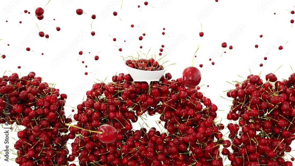 Fresh cherrys. 3d food concept. Realistic animation. Isolate on white Fresh cherrys. 3d food concept. Realistic animation. Isolate on white