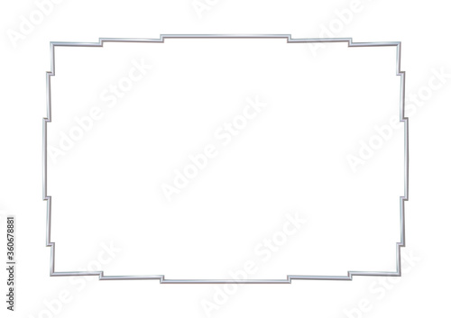 Rectangle realistic stepped frame metal or silver. Slender on white background. Steel, photoframe template. For picture. Vector illustration. © Nanotrillion