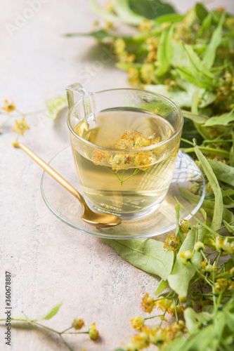Glass Of Herbal Tea With Linden Flowers