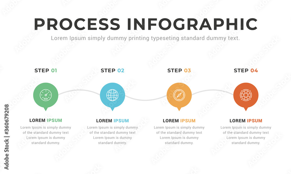 Business process infographic template. Thin line design with numbers 4 options or steps. Vector illustration graphic design. 4 step circle business processing layout. Business process infographic template. Thin line design with numbers 4 options or steps. Vector illustration graphic design. 4 step circle business processing layout.