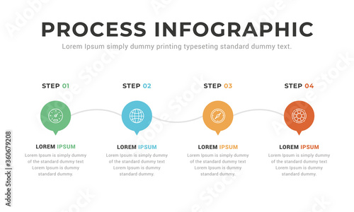 Business process infographic template. Thin line design with numbers 4 options or steps. Vector illustration graphic design. 4 step circle business processing layout.