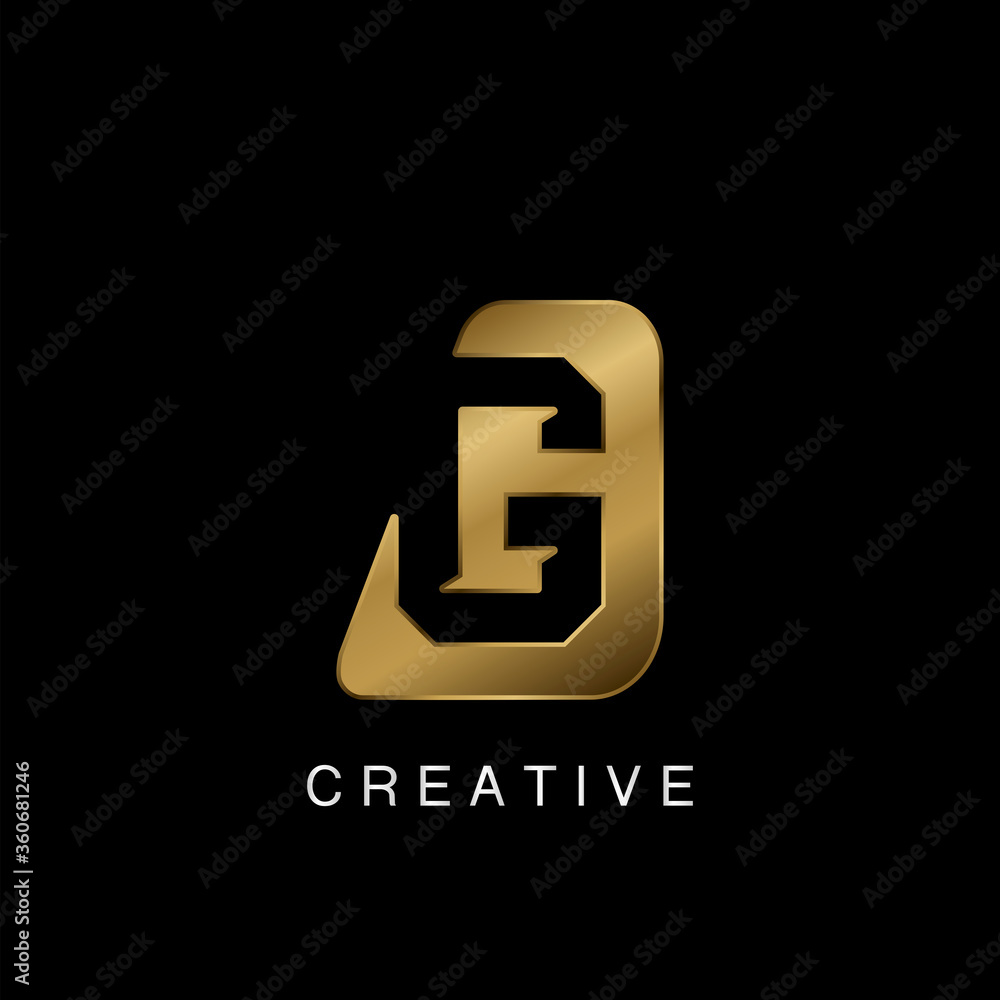 Obraz premium Golden Abstract Techno Letter G Logo, creative negative space vector design concept.