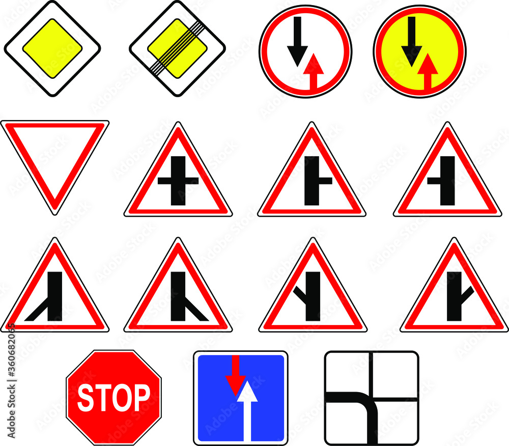 Isolated. Vector. Road sign. Priority signs. Main and secondary roads ...