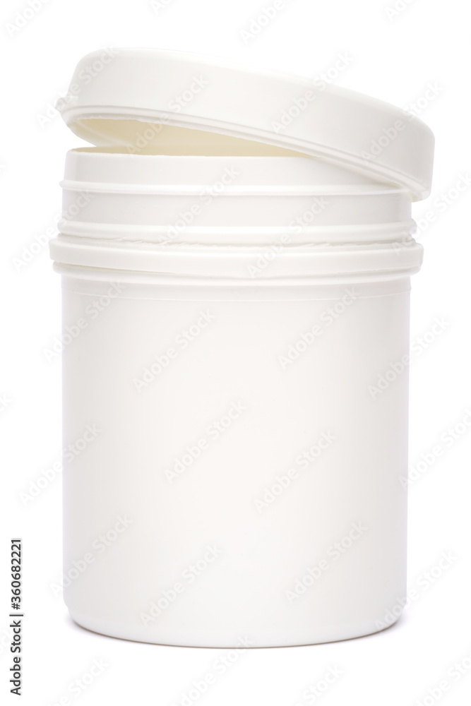 white plastic medicine vial can jar isolated on white background white plastic medicine vial can jar isolated on white background