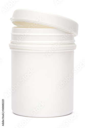 white plastic medicine vial can jar isolated on white background
