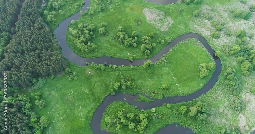 Aerial shot of natural meandering river Aerial shot of natural meandering river