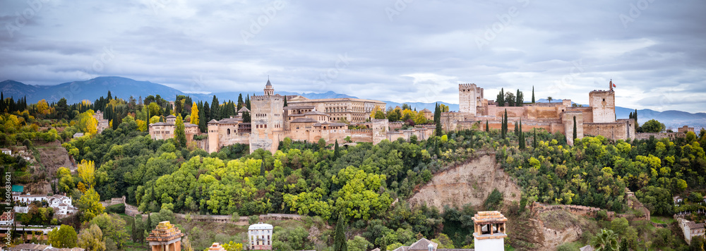 Daytime panoramic view of Alhambra. Andalusia, Spain