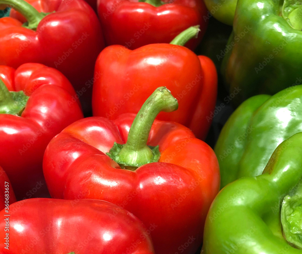 Bell Peppers, red and green from the market. Bell Peppers, red and green from the market.