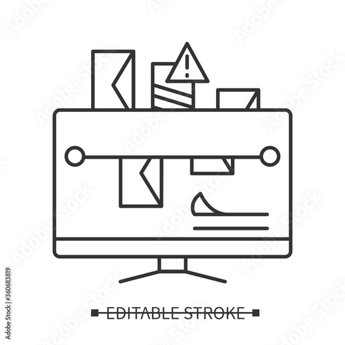 Email spam filter icon. Web post service processing. Concept pictogram for web mail service security and processing. Editable stroke vector line illustration for hosting business 