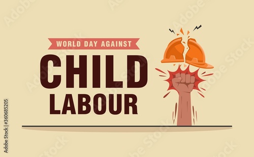 World day against child labour background with children as a worker. Flat style vector illustration concept of stop child exploitation campaign for poster and banner.