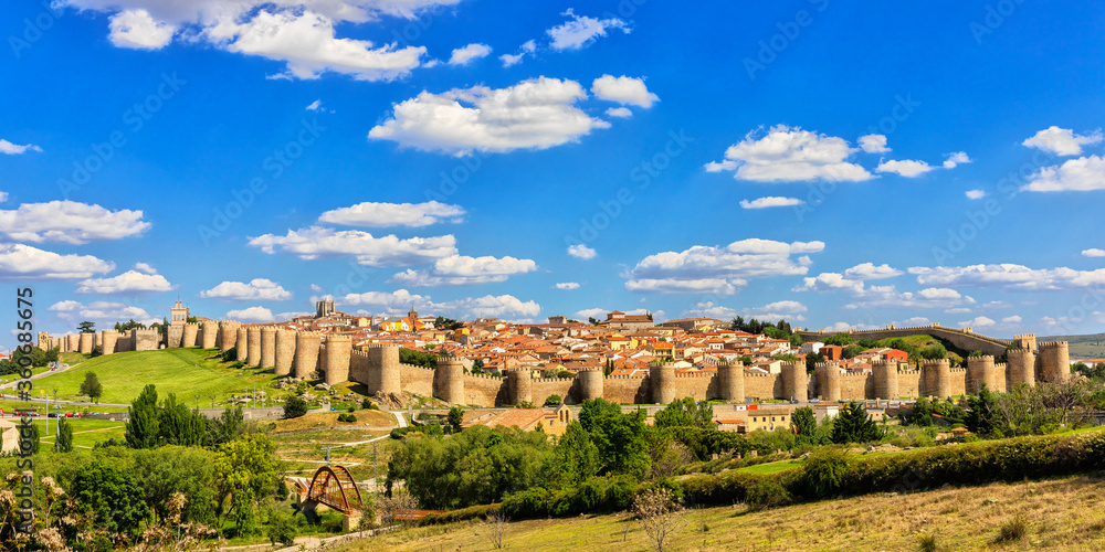 Sunny view at medieval town of Avila, Spain