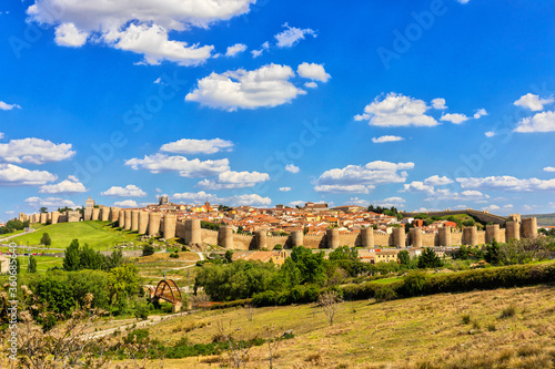 Sunny view at medieval town of Avila, Spain