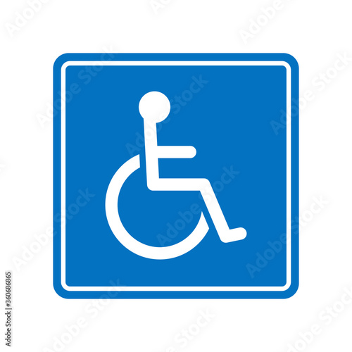 Wheelchair, handicapped or accessibility parking or access sign flat blue vector icon for apps and print
