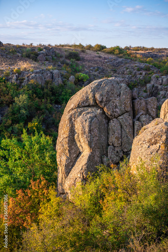 Granite Actovo canyon in the Devil Valley, Ukraine photo