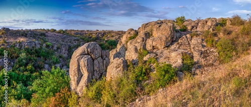 Granite Actovo canyon in the Devil Valley, Ukraine photo