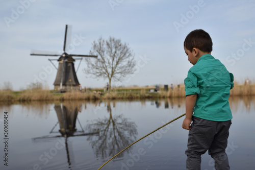 Traveling with kids, boy, kid, travel, trip, landscape, windmill, mill, dutch, holland