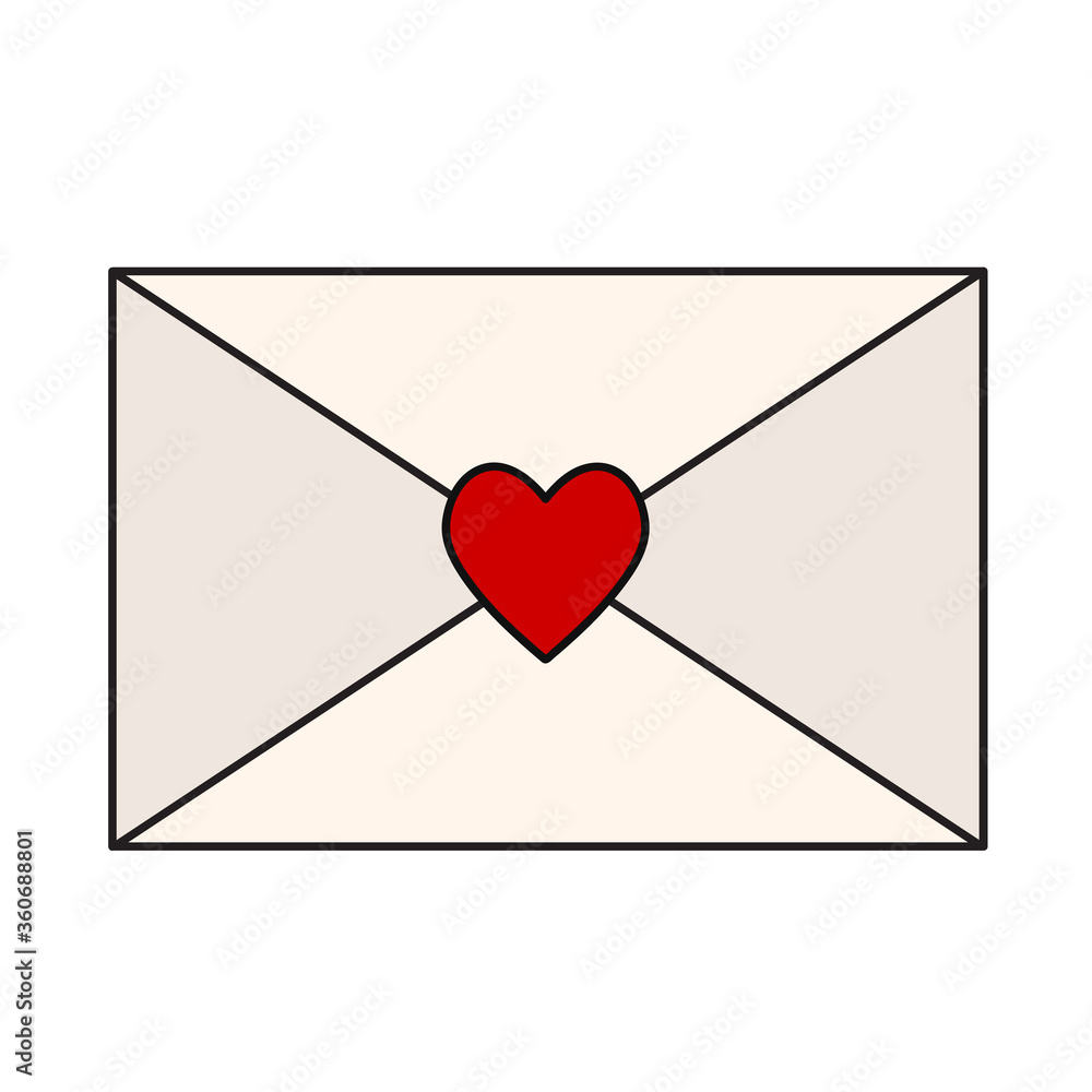 Love letter mail with red heart stamp on white for design, stock vector  illustration Stock Vector