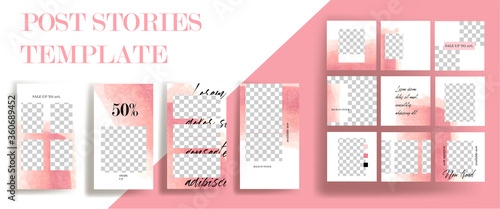 Design backgrounds for social media banner.Set of instagram stories and post frame templates.Vector cover. Mockup for personal blog or shop.Layout for promotion.Endless square puzzle.	