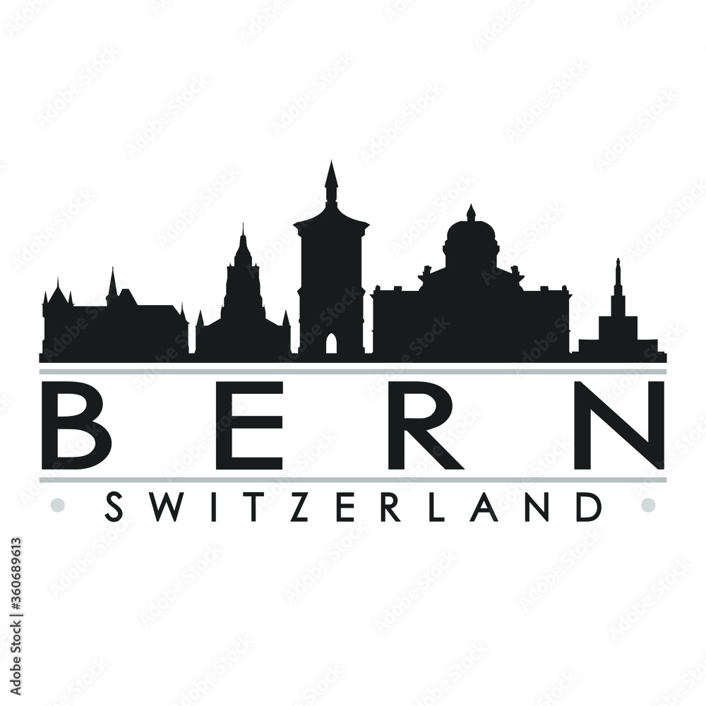 Bern Switzerland Europe Skyline Silhouette Design City Vector Art Famous Buildings.