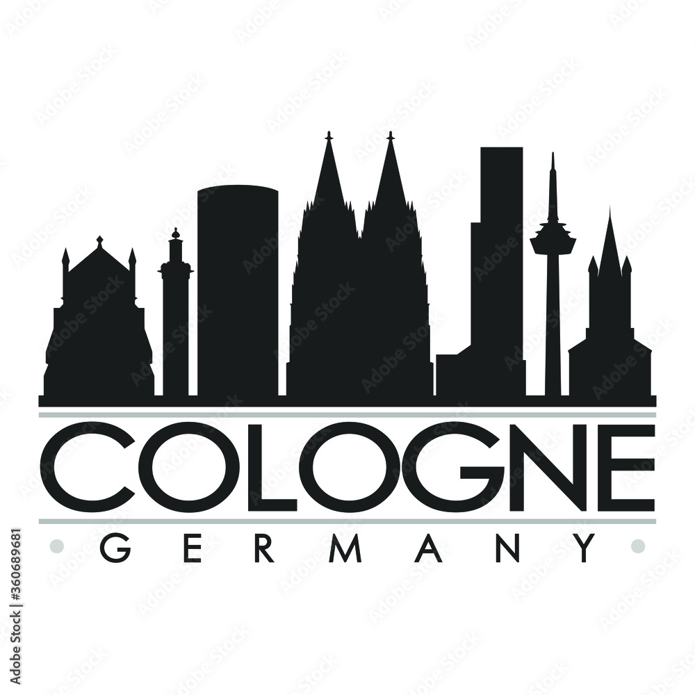 Cologne Germany Europe Skyline Silhouette Design City Vector Art Famous Buildings.