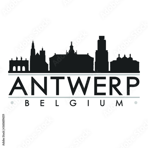 Antwerp Belgium Europe Skyline Silhouette Design City Vector Art Famous Buildings.