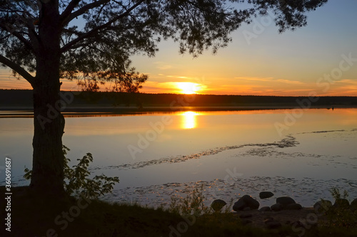 Sunset above Volga river. Surroundings of Myshkin  Yaroslavl Oblast  Russia.