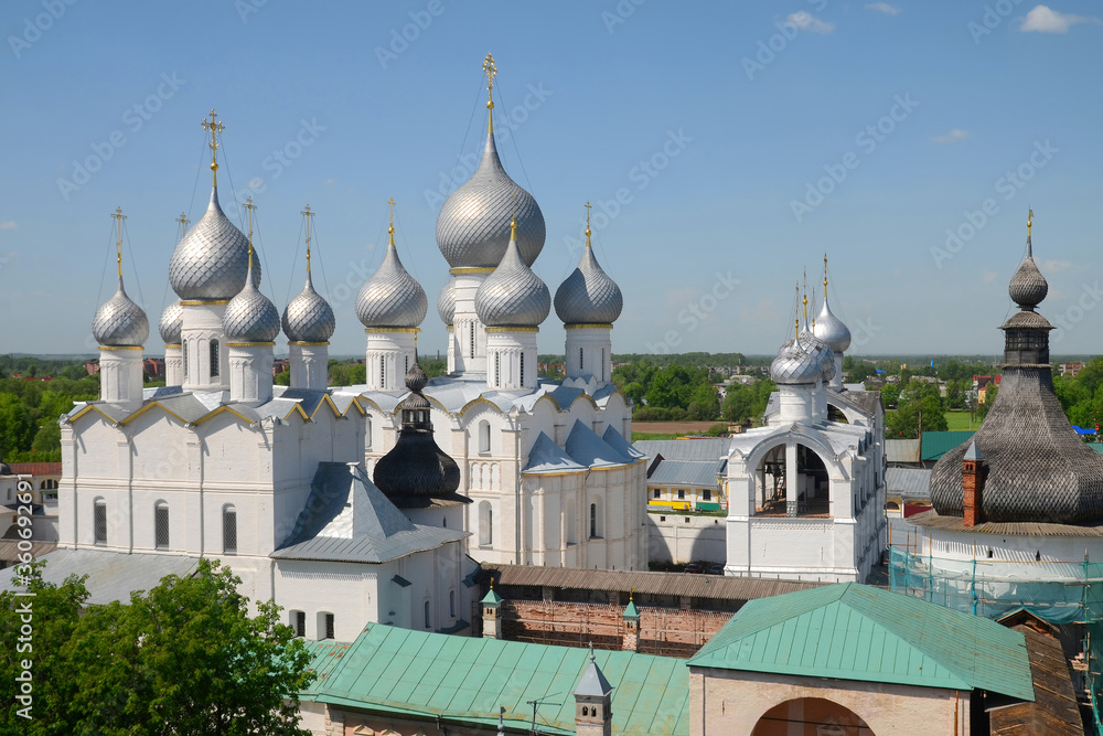 Aerial view of Rostov Kremlin. Yaroslavl Oblast, Russia.