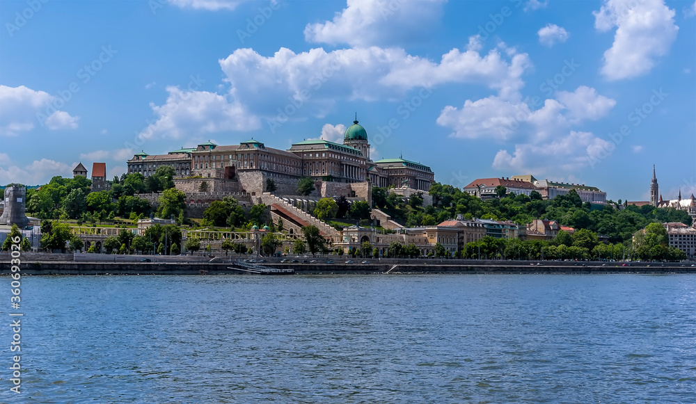 A view across the River Danube in Budapest towards the Royal Palace during summertime