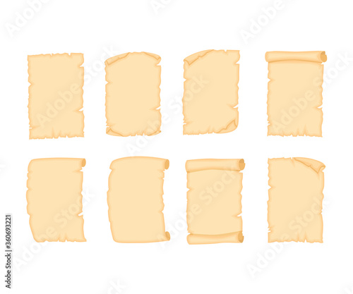 Set of Parchment old paper sheets of various shapes