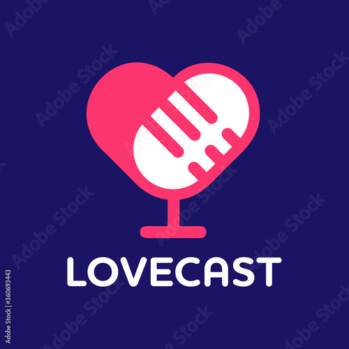 Love heart mic podcast live show broadcast logo template vector icon