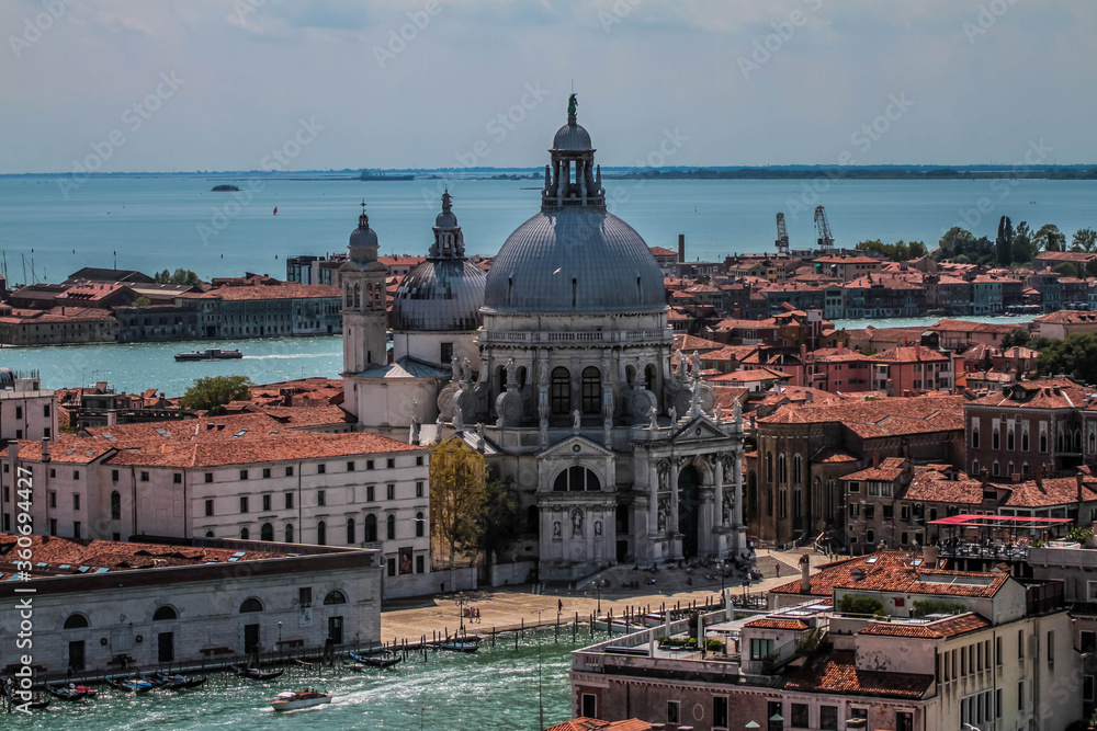 Aerial view of Basilica di Santa Maria della Salute in Venice, Italy