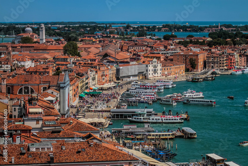 View with the port of the Venice from the bell tower of St Mark's, Venice, Italy