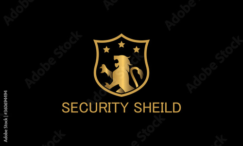 lion and shield logo template  luxury internet security logo design.