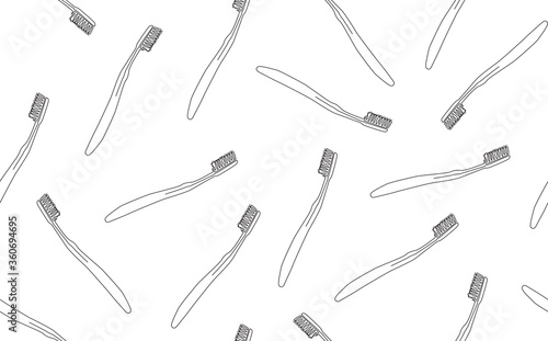  Creative Vector Seamless Pattern with one line drawing Toothbrushes on White Background. Vector illustration. Can be used as an element to create a Poster, Banner, Packaging or other Design work.