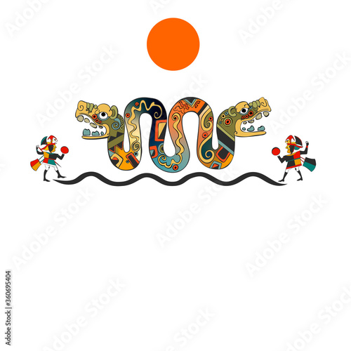 Ethnic Element Aztecs, Mayans, Incas Border with Serpent and Sun Snake Dragon	