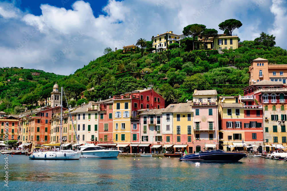 View of the village and the small port of Portofino Liguria Italy