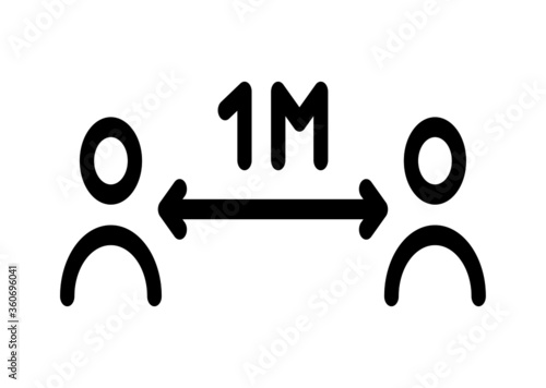 Prevention infographic of coronavirus. One meter distance between people. Concept of flu outbreak, public health risk,covid-19. Simple characters and arrow. Flat Vector illustration