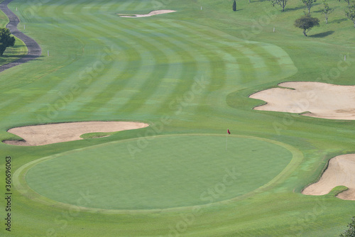Green Golf course landscape with sand bankers