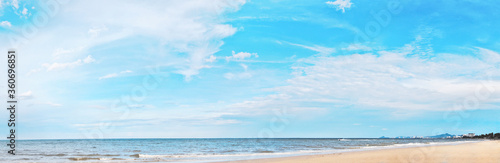 Panorama nobody on sea beach with beautiful blue sky background. 