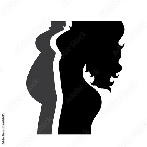 Vector silhouette of fat and slim woman. Symbol of body.